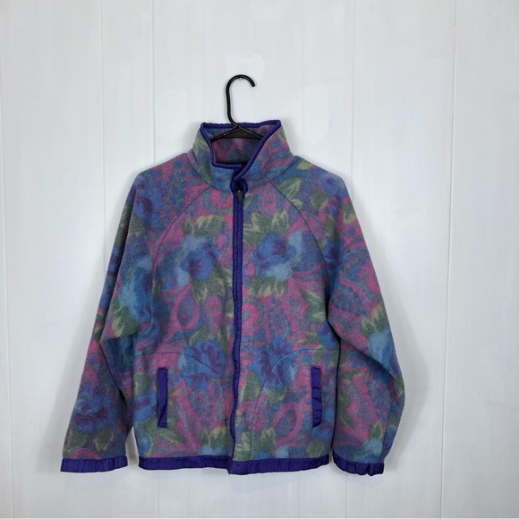 Jackets & Blazers - Vintage 90s Floral Print Full Zip Fleece Jacket Sz L